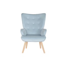 DKD Home Decor Butaca Scandi Azul Celeste y Natural, Patas de Madera, Asiento de Poliéster, Desmontable. 75x96x67 cm, Altura Asiento 40 cm.