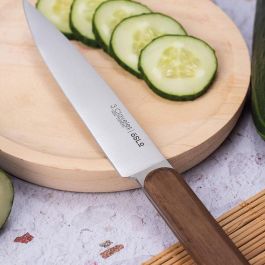 3 Claveles Cuchillo de Cocina Oslo 130mm, Acero Inoxidable, Mango Nogal, para Verduras, Limpiar, Cortar y Picar