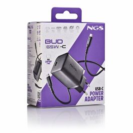 NGS BUD65W-C Cargador de Pared GaN 65W con USB-C y Cable Tipo-C a Tipo-C de 1.5m para Smartphones y Portátiles