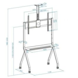 TooQ FS20208M-B Soporte de Suelo Móvil con Ruedas para TV 55-100", hasta 120kg. Altura Ajustable, Bandejas, Gestión de Cables, Acero Negro.