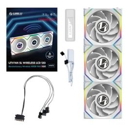 Lian Li UNI FAN SL Wireless LCD 120 ARGB (Pack de 3 Ventiladores, 120 mm, Aspas Invertidas, Control Inalámbrico 2.4GHz, Pantalla Personalizable, Blanco)