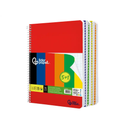 Liderpapel Cuaderno espiral A4 tapa blanda 80 hojas 75gr cuadro 4 mm con margen pack 5+1 colores surtidos