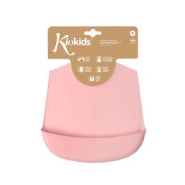 KioKids Babero Silicona Blandito Rosa Impermeable con Bolsillo Recogemigas, Plegable y Ajustable (7 Posiciones, +4 Meses)
