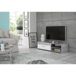 PILVI Mueble de televisión moderno - Hormigón blanco y gris claro - An 120 x P 42,1 x Al 31,8 cm PILVI Mueble de televisión moderno - Hormigón blanco y gris claro - An 120 x P 42,1 x Al 31,8 cm