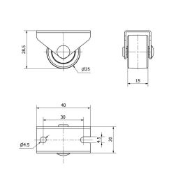 Ruedas Alex Rueda fija con placa y eje liso dos fijaciones, carga máx. 40 kg, Ø 2,5 cm