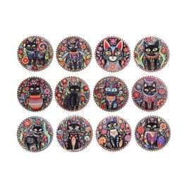 DKD Home Decor Posavasos Shabby de Dolomite y Corcho con Gatitos Multicolor y Negro 10.8x10.8x0.7 cm Pack 72 Unidades