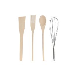 DKD Home Decor Bote Utensilios Scandi Set de 5, Gres y Rubberwood, Verde, Rosa, Gris Oscuro, Natural, 10x14x10 cm, Apto Lavavajillas