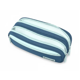 Liderpapel Estuche Portatodo Duo 3 Cremalleras con Bolsillo Frontal, Azul Oscuro, 220x90x70 mm