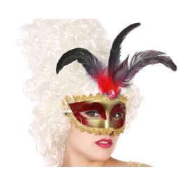 Máscara Antifaz Veneciana Rojo con Plumas y Encaje Dorado para Carnaval Mujer Adulto Precio: 0.99000022. SKU: B1C3W2PEQQ