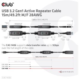 Club3D USB 3.2 Cable de Extensión Activo 15m 5 Gbps Macho/Hembra