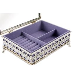 DKD Home Decor Joyero Tradicional Metal Cristal Lila Plateado 18 x 7 x 24 cm