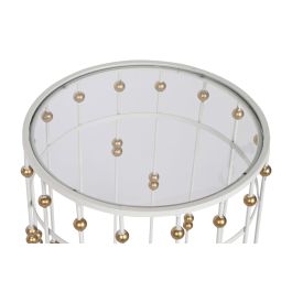 DKD Home Decor Mesita Auxiliar Glam Blanco Dorado 42 x 55 x 42 cm Set de 2