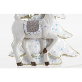 DKD Home Decor Figura Decorativa de Navidad Moderna con Diseño de Reno Blanco Dorado en Resina - Adorno Navideño 6x25x15 cm
