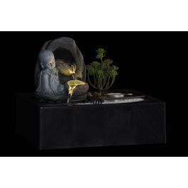 DKD Home Decor Pack de 2 Fuentes de Agua Orientales Buda con Luz LED de Resina Negro Gris 21x23x29 cm