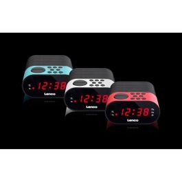 Lenco Radio Reloj Despertador Digital FM PLL LED con Alarma y Snooze, Pantalla LED, Negro/Azul
