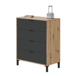 Calicosy CAL8423490267630 Cómoda 4 Cajones Roble Nudoso y Gris Antracita, 77,5 cm Ancho, Madera Clara