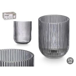 Vivalto Vaso de Vidrio Rayas Gris 270 ml - Diseño Elegante y Funcional 7.5x9.2x7.5 cm (24 Unidades)