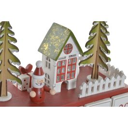 DKD Home Decor Calendario Adviento Navidad con LED de Madera Tradicional Rojo Blanco Diseño Autobús Casa Árbol 10x25x31.5 cm