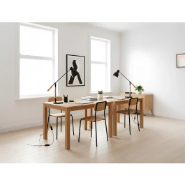 Q-connect Lampara Escritorio Deneb Metalica con Detalles Madera, Interruptor, 2 Articulaciones, Color Negro