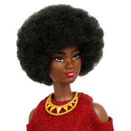 Muñeca Barbie Fashionista Negra Vestido Rojo Hrh18