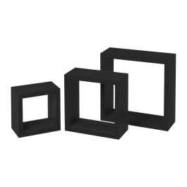 Moblekit Set 3 Estantes Flotantes Negros 25x25x9 cm, 20x20x9 cm, 15x15x9 cm (4 Unidades)