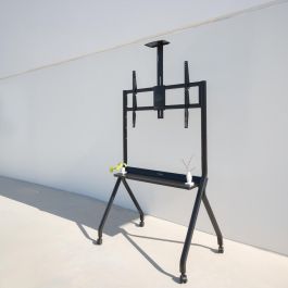 TooQ FS20208M-B Soporte de Suelo Móvil con Ruedas para TV 55-100", hasta 120kg. Altura Ajustable, Bandejas, Gestión de Cables, Acero Negro.