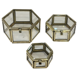 DKD Home Decor Joyero Moderno Dorado Latón Cristal Set de 3 Piezas 7 x 4 x 7 cm