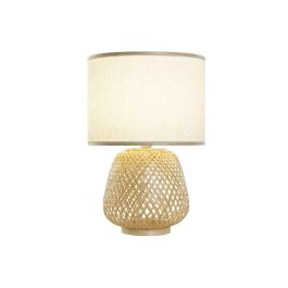 DKD Home Decor Lámpara de Sobremesa Urban, Marrón Natural, de Bambú y Poliéster con Pantalla de Tela, Bombilla E27, 32x49x32 cm