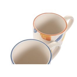 DKD Home Decor Mug Mediterraneo Gres Azul Amarillo Blanco Naranja 10.5 x 11.5 x 16 cm (4 Unidades)