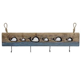 DKD Home Decor Perchero de Pared Atlantico Diseño Ballenas, Madera y Metal, Azul Blanco Negro - 85x33x4 cm