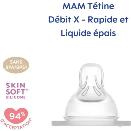 Mam Tetina Anatómica - Flujo X Rápido Líquido Espeso - Silicona - Juego de 2 - Transparente