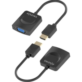 Aisens A122-0947 Conversor HDMI Macho a SVGA Hembra Negro 15cm Soporta 1080p para conectar pantalla VGA a HDMI