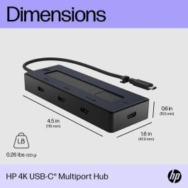 HP 6G843AA Docking USB Tipo-C, Concentrador Multipuerto 4K, 4 Puertos USB-C (PD 65W, Video), Multi-SO, Negro/Azul.