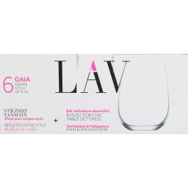 Lav Set de 6 Vasos Colección Gaia, Capacidad 475 ml por Vaso, Medidas Ø 7 x 9 x 11 cm (8 Cajas)