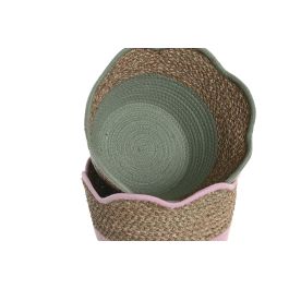 DKD Home Decor Cesta Kids de Seagrass y Algodón Rosa Verde Surtido 26 x 20 x 26 cm (Pack de 6 Unidades)