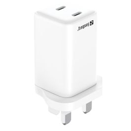 Sandberg Cargador AC Dual USB-C PD65W UK para Portátiles, Smartphones y Tablets con 2 Puertos ultrarrápidos