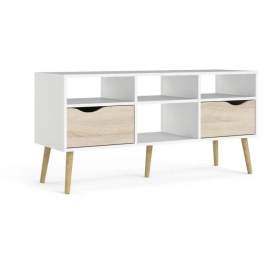 TVILUM 7539149AK Mueble TV Blanco/Roble con 4 Nichos y 2 Cajones - 117,2 x 39,1 x 57,4 cm Precio: 103.95000011. SKU: B1K4CTJL7C