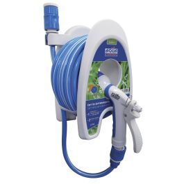 Aqua Control Carrito Portamanguera Especial Terrazas 10m PVC con Pistola 7 Formas Riego, 2 Conectores y Adaptador