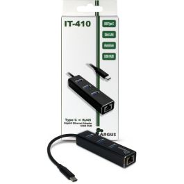Inter-Tech IT-410 USB-C HUB 3 Puertos USB 3.2 y 1x Gigabit LAN Negro de Aluminio
