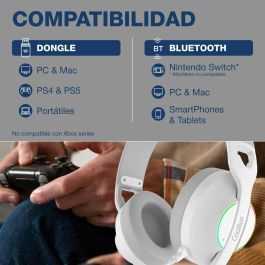 Coolbox Auriculares WB01 Inalámbricos Bluetooth 5.4 con Micrófono Extraíble y RGB - Blanco