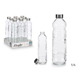 Vivalto Botella de Cristal 1100 ml, Transparente y Plata, Dimensiones 8x31x8 cm (Set de 18) Precio: 29.49999965. SKU: S3604467