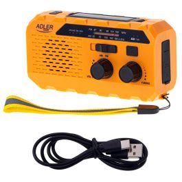 Adler Radio solar con manivela AD 1197, powerbank, linterna, FM, carga USB, 1200 mAh