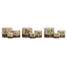DKD Home Decor Macetero Cottage Set de 3 Verde Marron Ceramica 13.6 x 13.6 x 11.8 cm