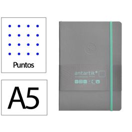 Cuaderno Con Gomilla Antartik Notes Tapa Blanda A5 Hojas Puntos Gris Y Turquesa 80 Hojas 80 gr Fsc