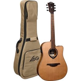 LAG Guitarra Acústica Hyvibe H2 Dreadnought Cutaway Electroacústica Tapa Maciza Cedro con Electrónica HyVibe H2