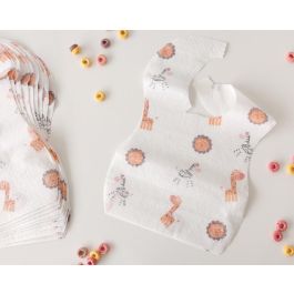 KioKids Baberos Desechables de Un Uso en Celulosa con Bolsillo Recoge-Migas, Multicolor, +6 Meses, 10 Unidades