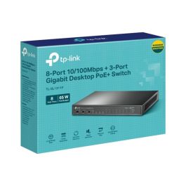 TP-Link Switch Gigabit TL-SL1311P | 8 Puertos 10/100 Mbps PoE+ + 2 Gigabit RJ45 + 1 SFP | Hasta 30W por Puerto, Alcance 250m, Plug & Play, Fanless