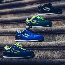 Sparco Zapato deportivo de seguridad Gymkhana 0752744 - Negro/Amarillo/Blanco/Azul Marino, Talla 44, 100% libre de metal, EN 20345 S1P SRC