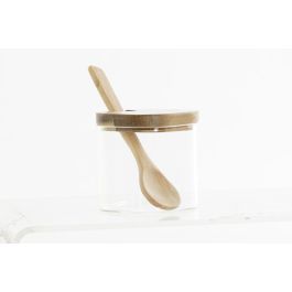 DKD Home Decor Bote Basicos Natural Transparente Vidrio Borosilicato Bambu 8 x 1.5 x 20.5 cm Set de 3