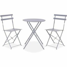 Juego de Bistro de Jardín Plegable en Acero Gris - Conjunto con Mesa (60x71 cm) y 2 Sillas (42x46x82 cm) Precio: 101.50000058. SKU: B19SRLCMC2